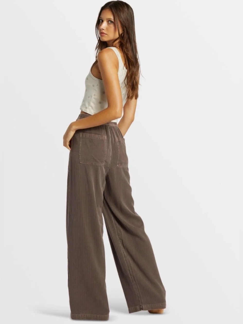 Billabong Wide Leg Pull on Pants in Brown - Picture 2 of 8